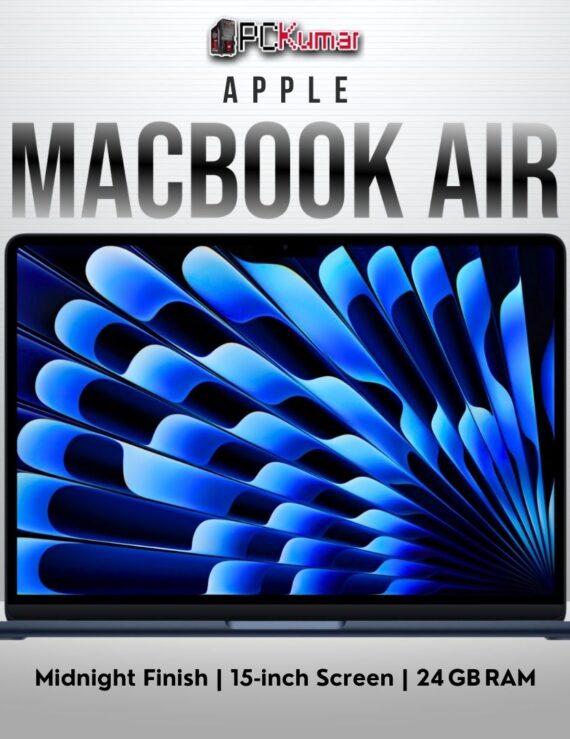 Midnight MacBook Air M4 15‑inch side profile emphasizing ultra‑thin design and dual Thunderbolt 4 ports.